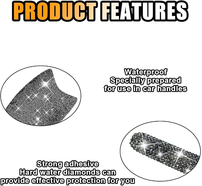 JOYCOURT 10PCS Bling Car Door Handle Anti-Scratch Sticker, Glossy Black | Universal Car Door Handle Cup Protective Cover, Adhesive Door Bowl Sticker, Shiny Rhinestone Auto Decor Accessories for Women