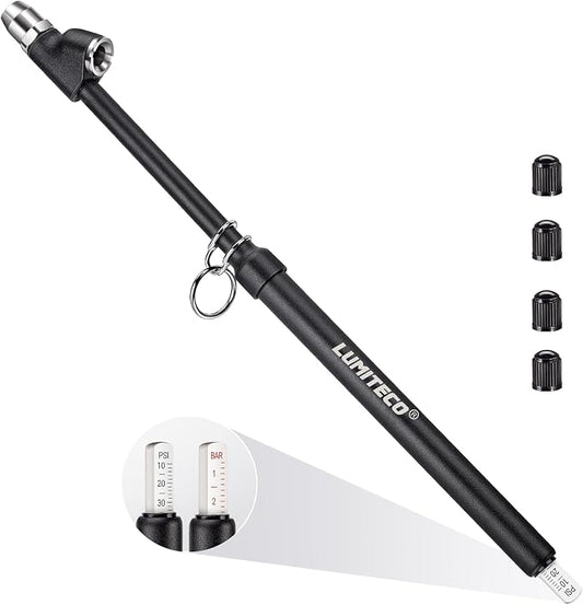 LUMITECO 12'' Dual Head Tire Pressure Gauge, Heavy Duty Truck Tire Gauge Range 10-150PSI 1-10Bar for Tire Pressure Checker, Straight-On Tire Air Gauge Extended Tube for Semi Truck, RV, Car, Motorcycle