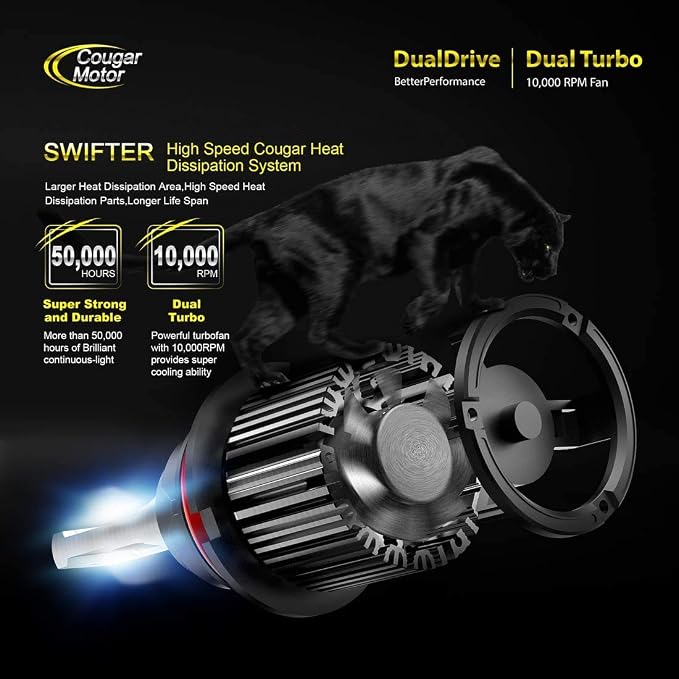 Cougar Motor 9007 Bulb, 9007/HB5 300% Brighter 6000K White K16 Series Adjustable Beam CANbus Ready Error Free Plug and Play 9007 Fog Bulbs for ATVs/UTVs, Pack of 2
