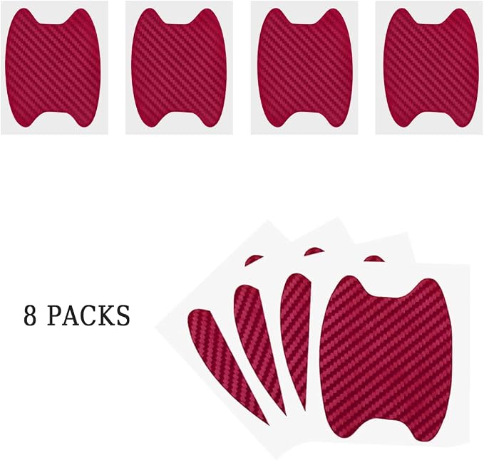Blilo 8PCS Car Door Handle Sticker, Carbon Fiber Anti-Scratches, Universal Fit, Wine Red