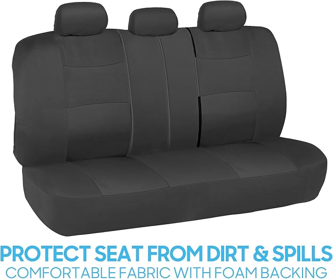 BDK PolyPro Car Seat Covers Full Set in Solid Charcoal – Front and Rear Split Bench Seat Covers for Cars, Easy to Install, Accessories for Auto Trucks Van SUV