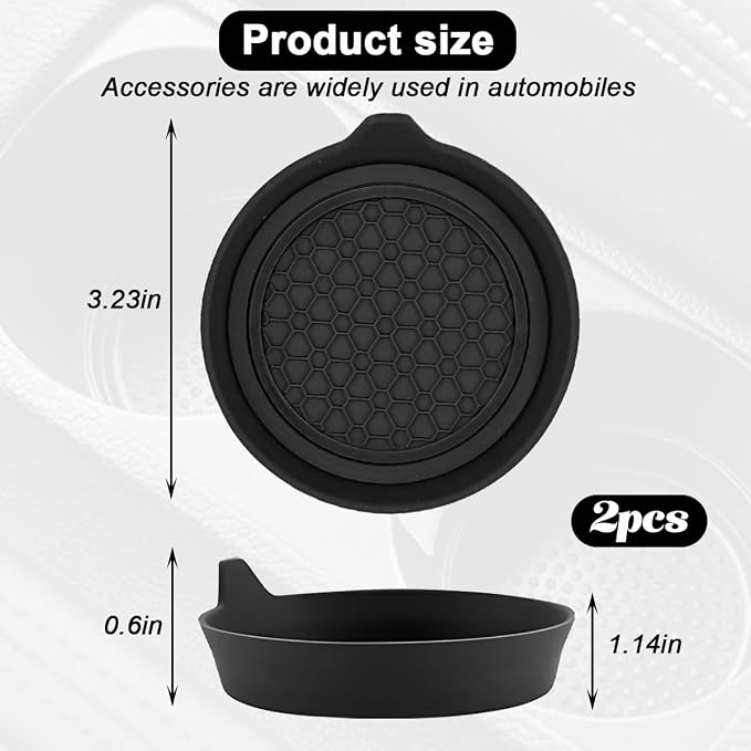 HZEL Car Cup Holder Coasters, 2PCS Non Slip Waterproof Vehicle Water Bottle Pads, Recessed Automotive Drink Mat Decoration Accessories, Universal Fit (Black)