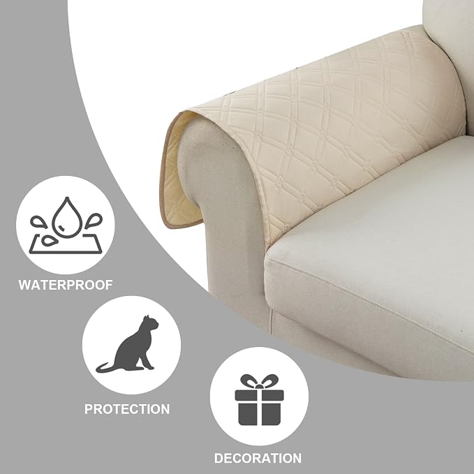 Genina Sofa Armrest Cover, Anti-Slip Armchair Slipcovers for Dogs Cats Pet, Water Resistant Couch Arm Cover for Backrest Recliner Loveseat, L Shaped Sofa, 23.6 x 27.5 Inches（2 Pieces）
