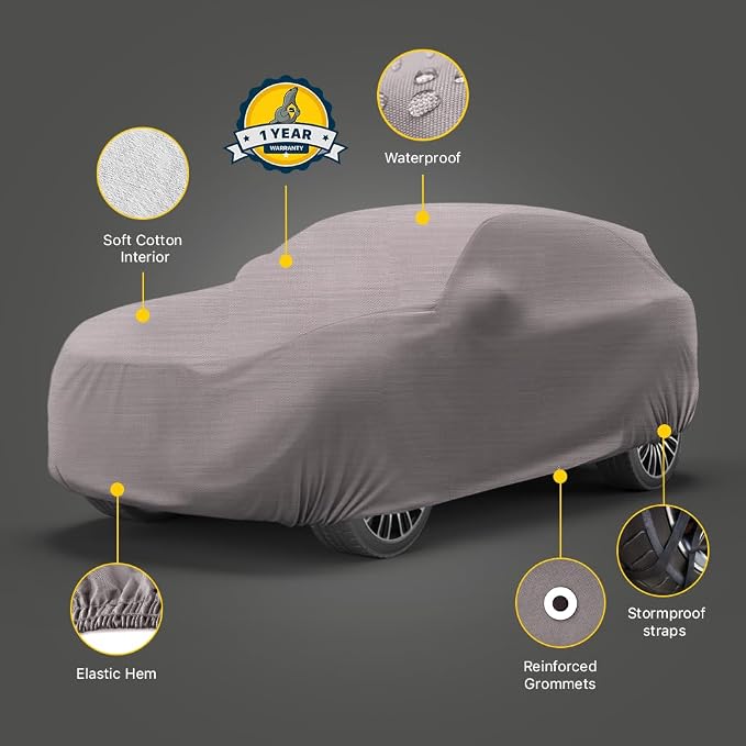 Seal Skin Covers Multi-Layer SUV Car Cover, Waterproof PEVA Outdoor Cover with UV, Snow, Rain Protection, Windproof Straps, Cotton Lining, Lock System, Universal Fit (215"-226" L)