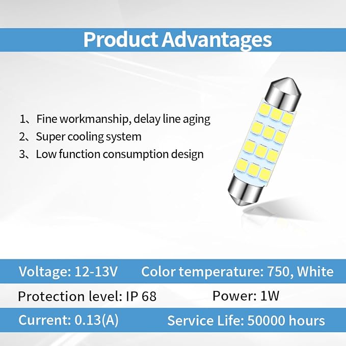24PCS Car Interior LED Bulb, Dome Light LED Car Interior Replacement Bulb Kit Set T10 31 mm 41 mm for Car Interior, Indoor Map Dome Lights, License Lights, Trunk Lights, Etc.