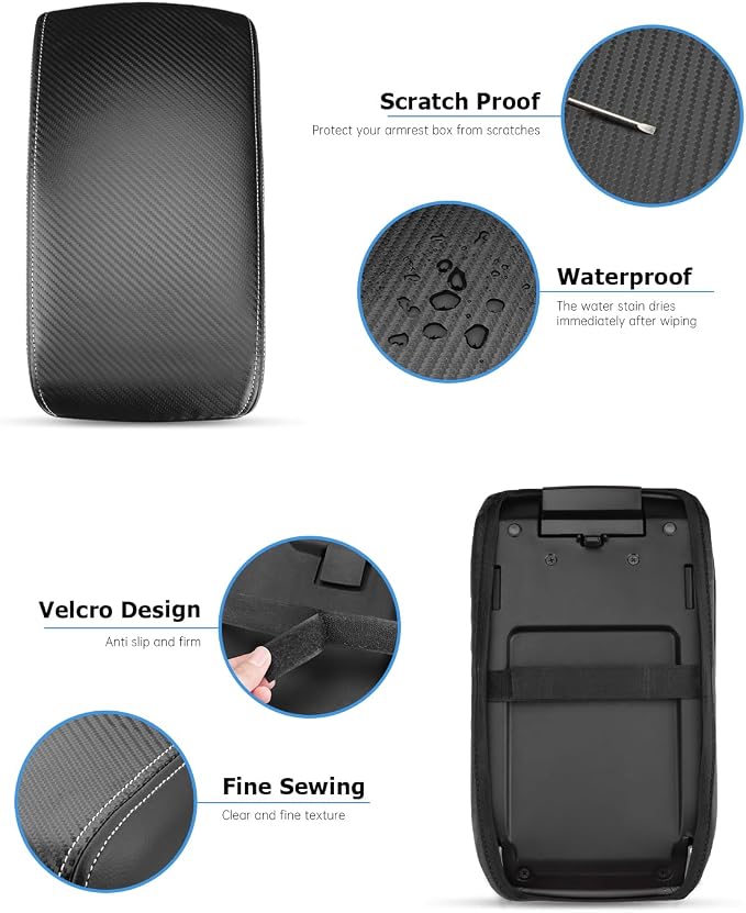 INTGET for 2026 Subaru Crosstrek/Impreza Accessories 2024 2025 Center Console Cover Leather Car Armrest Arm Rest Box Lid Middle Console Seat Cover Protector (Carbon Fiber Texture, 2024+)