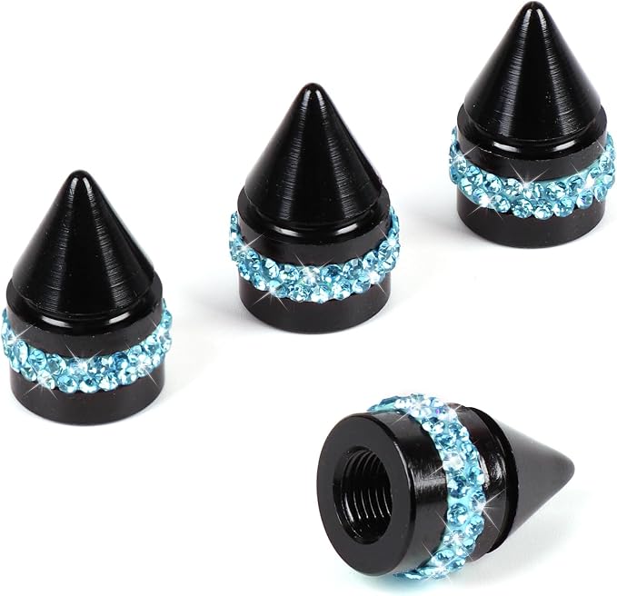 ToBeQueen Bling Teal Valve Stem Caps, Handmade Crystal Rhinestone Dimand Teal Valve caps, 4 Pack Aluminum Alloy Universal Tire Caps Blue Bling Car Accessories(Blue)