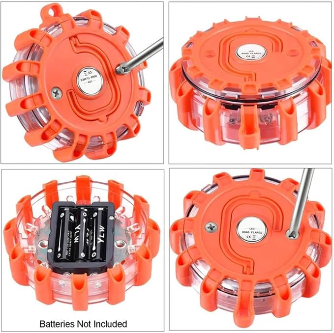 3pcs LED Road Flares Lights with Magnetic Base Flashing Beacon Disc Kit Storage Bags Compatible with Roadside
