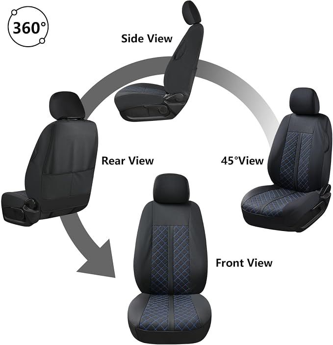 Truckiipa Custom Fit for Toyota Tacoma Seat Covers Front Leather Waterproof Car Seat Covers Fit for 2016-2023 Toyota Tacoma Double Crew Cab, Front Pair, Black&Blue