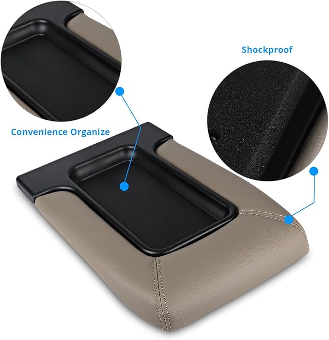 Center Console Lid Cover Armrest Kit Compatible with Cadillac Chevrolet GMC | Compatible with Pickup Truck Suburban Tahoe Silverado Sierra Yukon XL Replaces 19127364 Tan