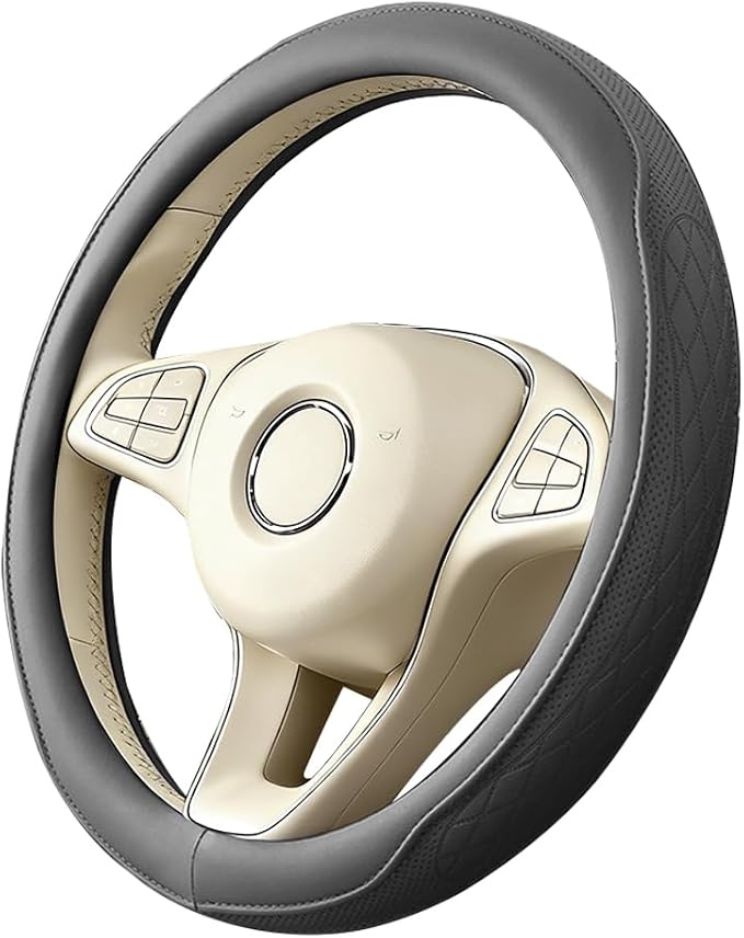 Car Steering Wheel Cover, Breathable Anti-Slip Vehicle Steering Wheel Protector with Inner Ring, Automotive Interior Protective Accessories, Universal for SUV RV Truck (Gray)