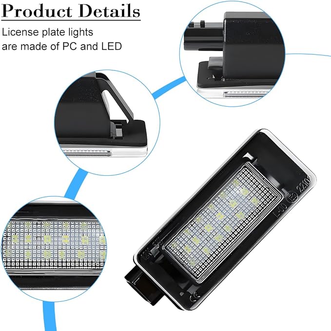 1 Pair Car LED License Plate Light, High Bright Vehicle Rear Tag Lamp Assembly, Automotive License Plate Lighting Kit Replacement, Compatible with Serena Altima Sentra