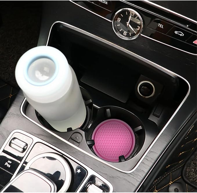 XINLIYA Car Cup Holder Coaster, 4 Pack 2.78 Inch Diameter Non-Slip Universal Insert Coaster, Durable, Suitable for Most Car Interior, Accessory for Women and Men (Pink)