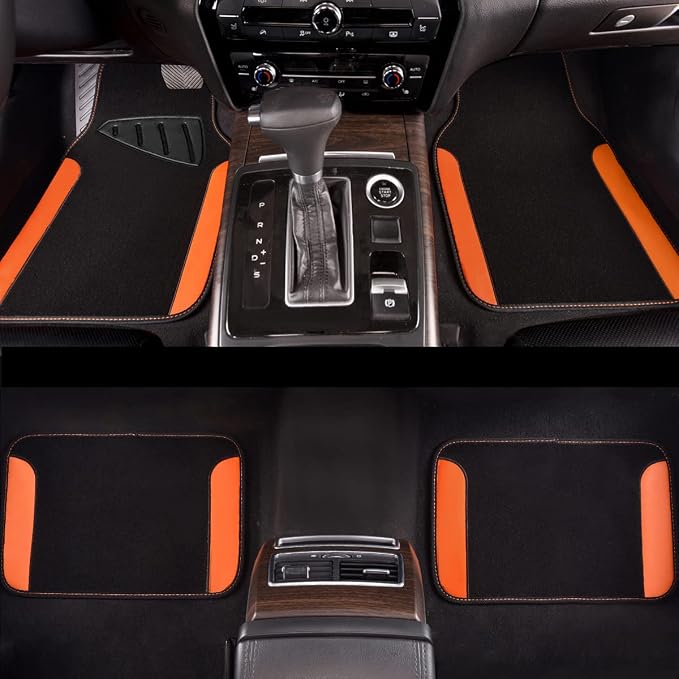 CAR PASS Waterproof Car Floor Mat, Universal Fit Car Mats with Driver Heel Pad, Leather Car Carpet, Anti-Slip Nibbed Backing Floor Mats for SUV, Vans,Sedan,Truck, Automotive Set for Women (Orange)