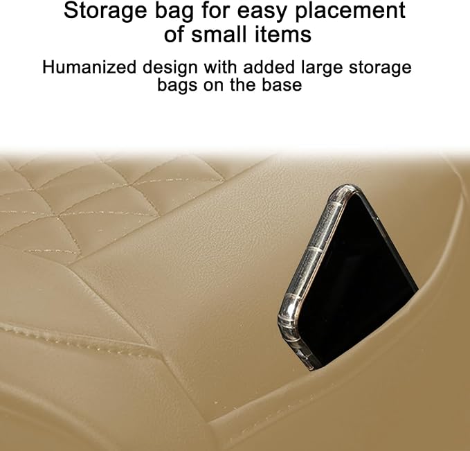2PCS Leather Car Seat Cover, Vehicle Front Bottom Seat Protector Pad, Full Surrounded Waterproof Auto Seat Protective Cushion with Storage Pocket, Universal for SUV, Truck, Sedan（Beige）