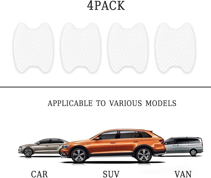 4PCS car door Handle Protector Sticker, Universal Carbon Fiber Anti-Scratches Auto door handle Protective Film, Side Paint Cover Guard Stickers Fit for Most Car Handles （White）