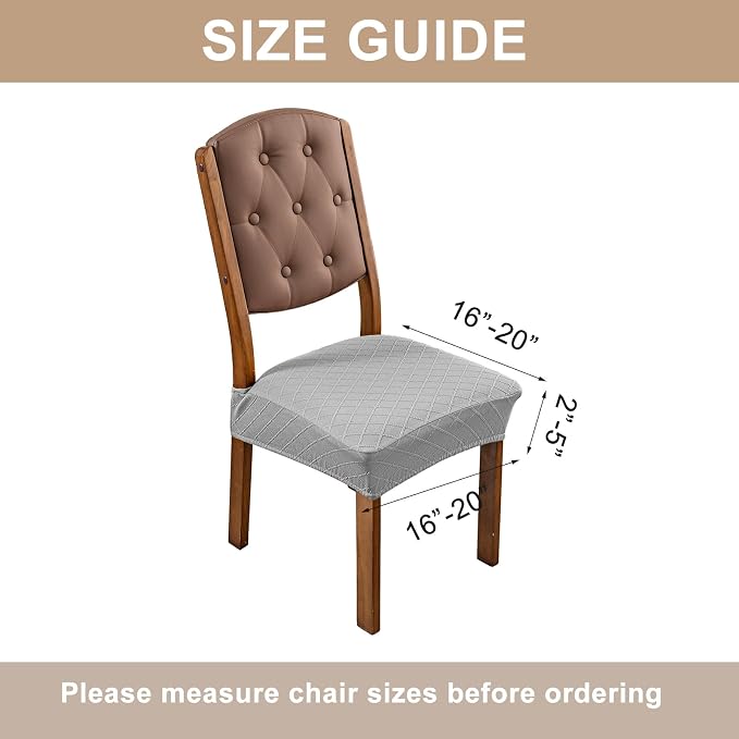 Genina Waterproof Seat Covers for Dining Room Chairs Covers Dining Chair Slipcovers Protector, No Rear Covers (Grey, 6 Pcs)