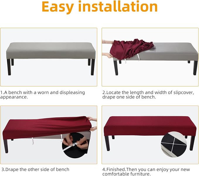 Fuloon Waterproof Dining Bench Cover, Removable Slipcover Washable Seat Protector for Living Room, Bedroom, Kitchen - Burgundy Dark Red