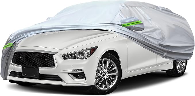 AUQDD 6-Layers Premium Sedan Car Cover Waterproof All Weather Weatherproof UV Sun Protection Snow Dust Storm Resistant Outdoor Exterior Custom Form-Fit Full Padded Car Cover with Straps 188"-198" K3