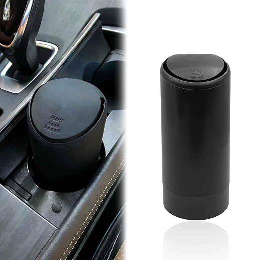 1 PCS Car Trash Can with Lid, 2.5" x 6.2" Soft Silicone Embedded Durable Vehicle Storage, Car Trash Can Cup Holder, Suitable for Most Cars, SUVs and Trucks (Black)