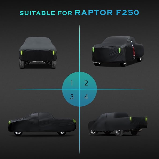 Car Cover Waterproof All Weather，Full Outdoor Pickup Truck Cover Rain UV Protection, Size T4 Universal Fit for Ford F150 Chevy Silverado Dodge Ram 1500. (Fit Truck Length 243 to 250 inch)