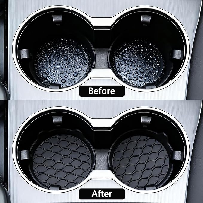 DandyChic Car Cup Holder Coaster, Cup Holder Lined with Anti Slip Silicone Coaster, Car Universal Interior Accessories, 4-Pack，Black
