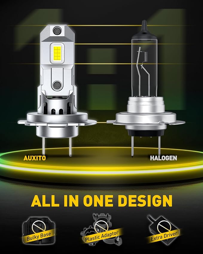 AUXITO H7 Bulbs, 900% h7ll LED Super Bright, Mini Size, Plug N Play, Long Lifespan, 2PCS