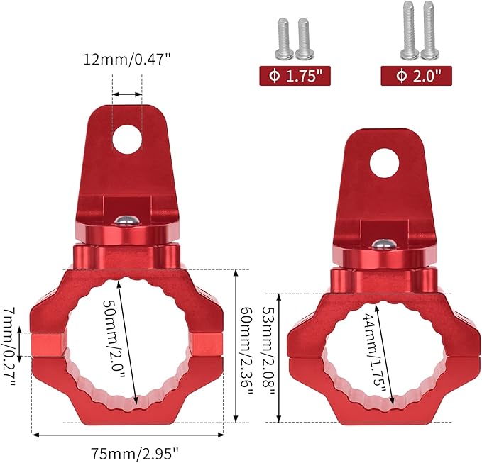 ZIDIYORUO UTV Flag Whip Mounts for 1.75-2in Roll Cage/Bar, Red CNC Al, 2PCS | Holds flags & LED UTV whip lights, 360 rotation clamp for 1.75-2in cages/Round bars, No-drill, Red anodized aluminum