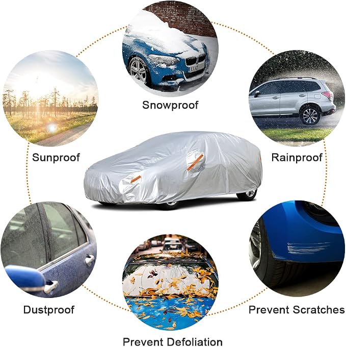Kayme Hatchback Car Cover Waterproof All Weather (UP to 177 Inch) | Protects cars from outdoor UV exposure, blocks blowing dust and wind, breathable lightweight material, easy storage