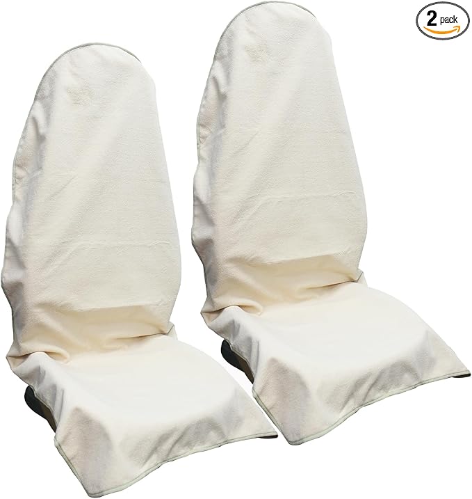 Waterproof Car Seat Cover for Front Seats, Protector for Cars SUVs Trucks, Sweat Towel Seat Covers Bucket for Gym,Workout,Beach,Hiking,Running and Swimming(Beige, 2PCS)