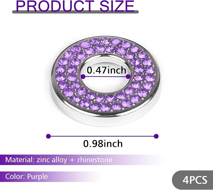 Pack-4 Car Door Lock Cover, Rhinestones Pull Rod Bolt Decorations, Crystal Auto Decals, Door Bolt Cap, Compatible with Mercedes Benz E-Class A-Class B-Class C-Class/GLC/GLA/GLK (Purple)