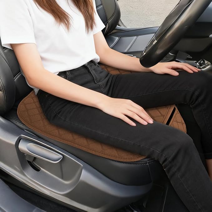 Leather Front Car Seat Cover, Anti-Slip Car Seat Bottom Covers, Full Wrapped Bottom Seat Protectors with Storage Pocket, Universal Comfortable Seat Cushion Fit Vehicles SUVs Trucks (K2-Coffee)