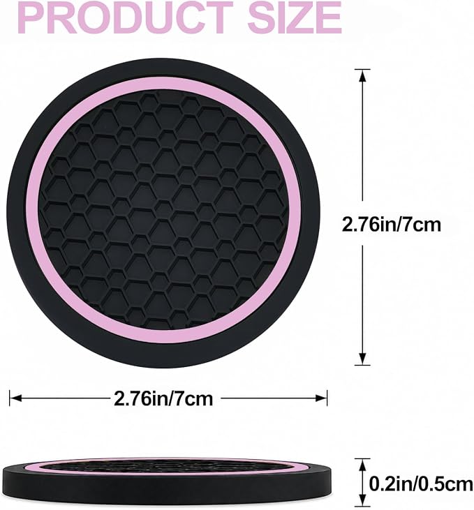 4PCS Car Cup Holder Coasters - 2.75 Inch Non-Slip Insert Water Bottle Holder Pads, Dustproof Automotive Interior Accessories Mat, Universal for Vehicles, Trucks, RVs (Pink Colour)