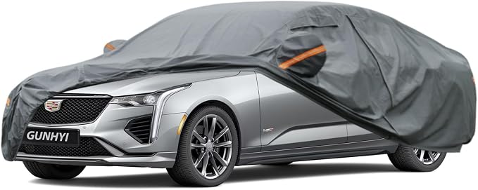GUNHYI Premium Car Cover Custom Fit Cadillac CT4, 16 Layers Heavy Duty Car Cover Waterproof All Weather with Zipper Door for Sun Rain Snow Dust Uv Protection