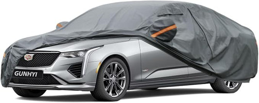 GUNHYI Premium Car Cover Custom Fit Cadillac CT4, 16 Layers Heavy Duty Car Cover Waterproof All Weather with Zipper Door for Sun Rain Snow Dust Uv Protection