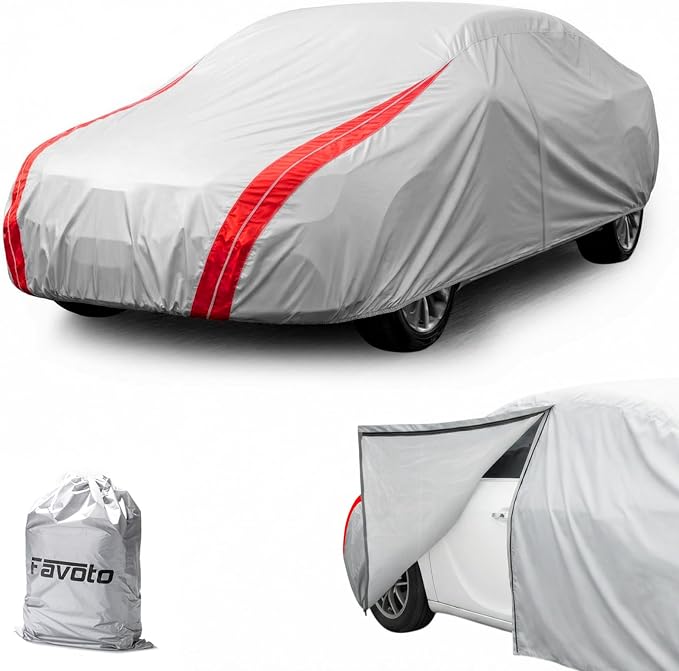 Favoto Car Cover Waterproof Custom Fit for Honda Civic (1991-2026) | Windproof Heavy Duty Car Cover for Automobiles Outdoor with Reflective Strips All Weather Rain Dust Snow UV Protection