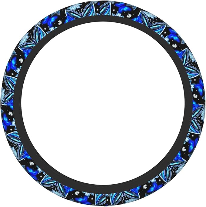Sparkle Blue Butterfly Steering Wheel Cover for Women Men Girls Car Accessories Decor Anti-Slip Neoprene Auto Steering Wheel Covers Protector Universal 15 Inch
