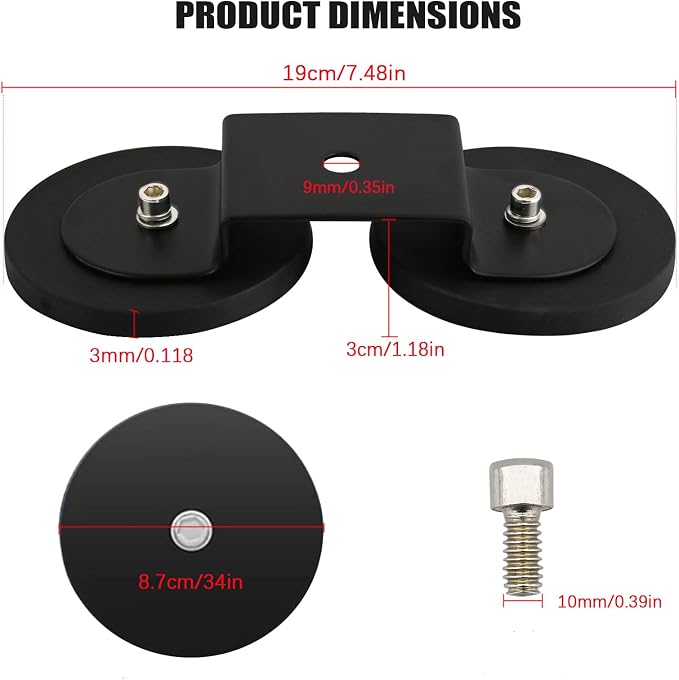 PACEWALKER Magnetic Light Bar Mount 2PCS Universal Work Light Mounting Brackets Strong Sucker Holder W/Rubber Boot for Off-Road Driving Lamp, Emergency Light Roof Light Bar SUV