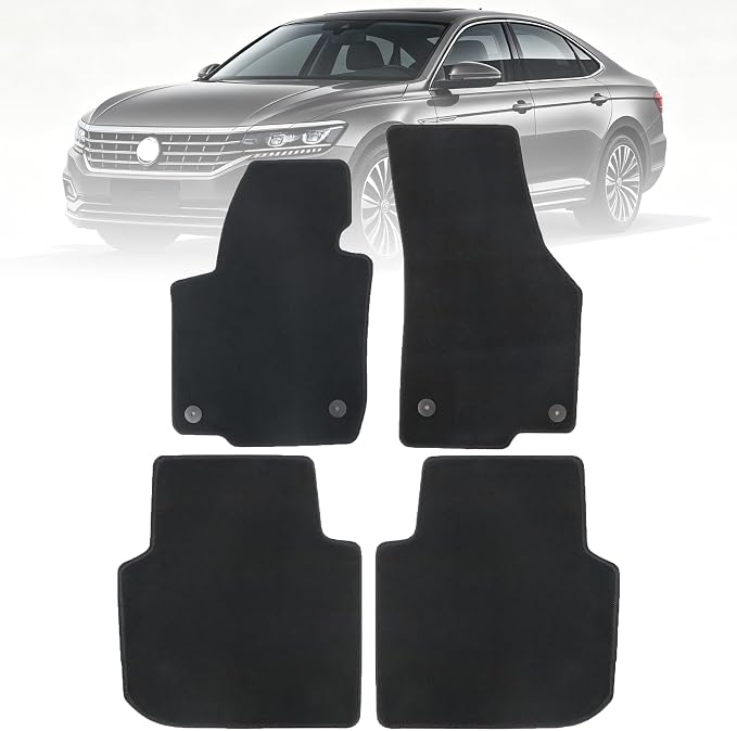 GXARTS Custom Fit Car Floor Mats Fit for Volkswagen Passat 2012-2019 | Waterproof Velour Carpet Floor Liners Full Set, All-Weather Protection with Anti-Skid Retaining Buckle, Black