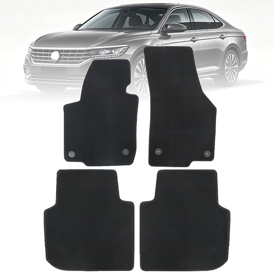 GXARTS Custom Fit Car Floor Mats Fit for Volkswagen Passat 2012-2019 | Waterproof Velour Carpet Floor Liners Full Set, All-Weather Protection with Anti-Skid Retaining Buckle, Black