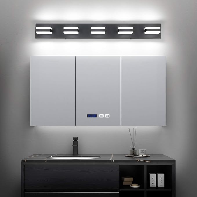 SOLFART Black Bathroom Vanity Lights Over Mirror Dimmable LED Modern Black Bathroom Lighting Bath Wall Lighting S8568 (5 Lights) ETL Listed