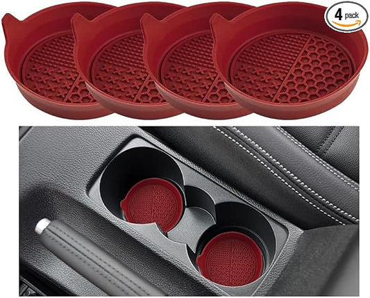Mandark 4PCS Car Cup Holder Coaster, Silicone Anti-Slip Vehicle Insert Water Bottle Mat, Automotive Interior Insulation Drink Cup Pad Decor Accessories, Universal for SUV, Sedan, Truck (Wine Red)