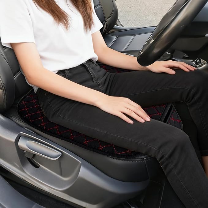 Leather Front Car Seat Cover, Anti-Slip Car Seat Bottom Covers, Full Wrapped Bottom Seat Protectors with Storage Pocket, Universal Comfortable Seat Cushion Fit Vehicles SUVs Trucks (K2-Black Red)