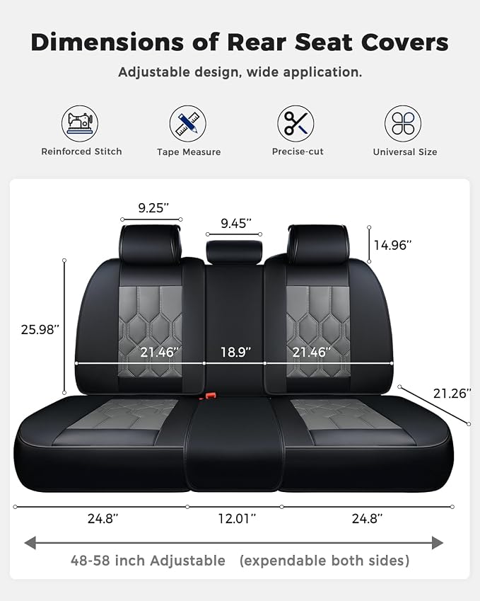 Huidasource Leather Seat Covers, Universal Fit for Most Cars, Black&Gray | Full Coverage, Easy Install with Velcro, Airbag Compatible, Retains Seat Functions & Cupholders