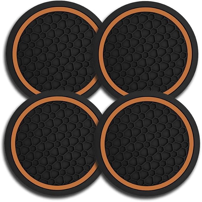 4PCS Car Cup Holder Coasters, Dustproof Automotive Interior Accessories Mat,2.75 Inch Non-Slip Insert Water Bottle Holder Pads, Universal for Vehicles, Trucks, RVs and More (Orange)