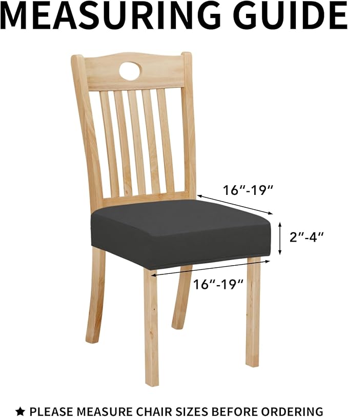 Easy-Going 100% Waterproof Seat Covers for Dining Room Chairs Set of 4, Stretch Chair Seat Slipcovers Protector Removable and Washable Kitchen Dining Chair Covers, Dark Gray