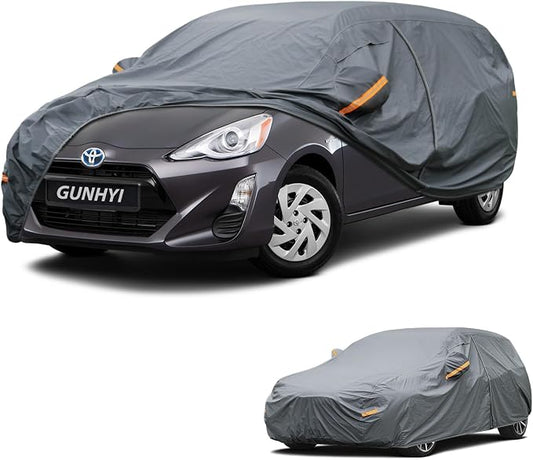 GUNHYI Premium Car Cover Custom Fit Toyota Prius C, 16 Layers Heavy Duty Car Cover Waterproof All Weather with Zipper Door for Sun Rain Snow Dust Uv Protection