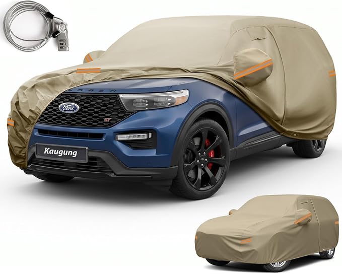 Kaugung Custom Fit Car Cover for Ford Explorer (2006-2026), Heavy Duty All Weather Waterproof Outdoor SUV Cover, Sun Rain Snow UV Protection with Driver Door Zipper, Mirror Pockets & Air Vents