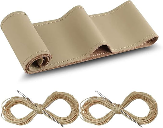 Car Genuine Leather Steering Wheel Cover, DIY Sewing with Needle and Thread, Breathable, and Anti-Slip, Universal 15 Inch Car Steering Wheel Stitching Wrap (Beige, Glossy)