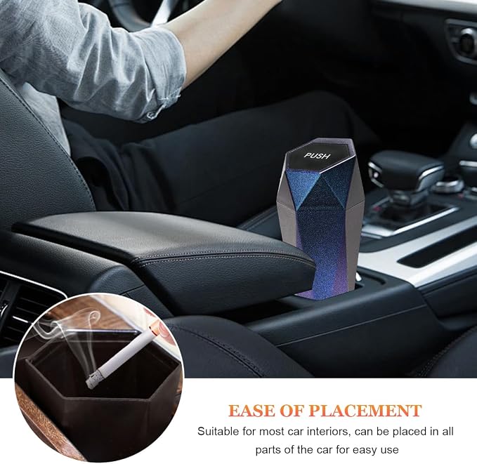 Car Trash Can with Lid, Diamond Design Leakproof Vehicle Cup Holder Garbage Can, Waterproof Trash Bin Mini Portable Garbage Organizer for Cars Homes Offices Bedrooms (Blue & Purple)